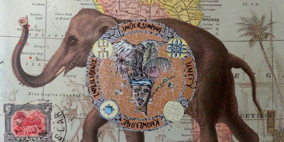 Dekorativer Elefant auf einer alten Landkarte